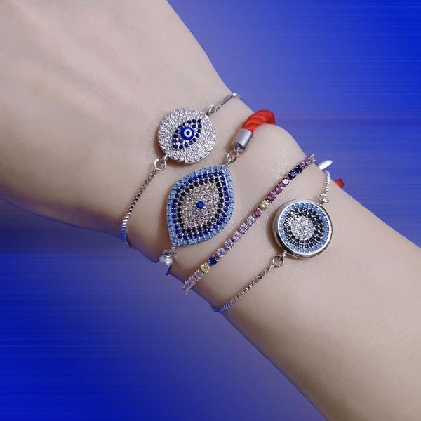 

charm bracelets blue evil eye bracelet red rope thread adjustable cubic zirconia zircon 24k gold colorful for women, Golden;silver