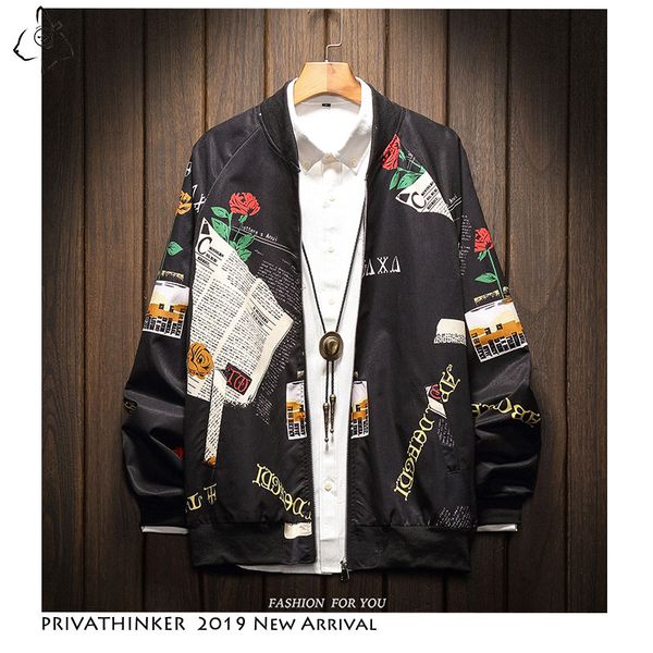 

casual streetwear jacket coats outdoors baggy tooling flower pattern jacket 2019 autum zipper bomber, Black;brown