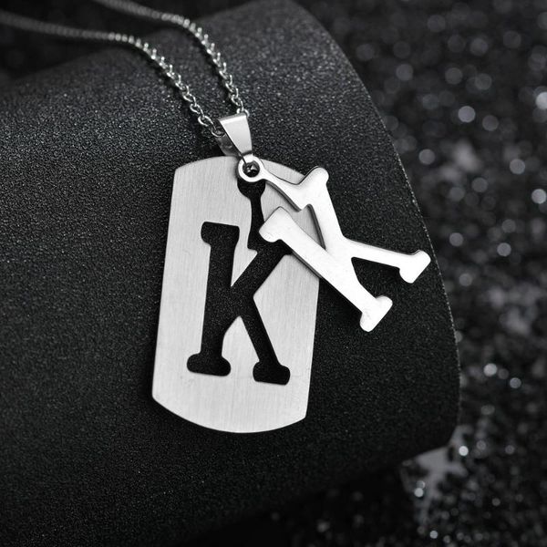 

quality stainless steel 26 alphabet pendant necklace men jewelry personality hollow letter pendant cross chain friendship gifts, Golden;silver