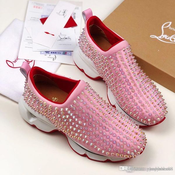 

new arrived fashion women designer training shoes men casual shoes red bottom spiked women sneaker graffiti space running shoes, Black