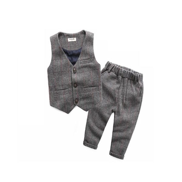 

plaid boys formal suits birthday wedding party dress kids gentleman waistcoat pants 2pcs piano performance clothes, Black