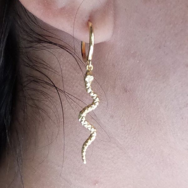 

real 925 sterling silver snake huggie hoop earrings dainty gold earring, Golden;silver