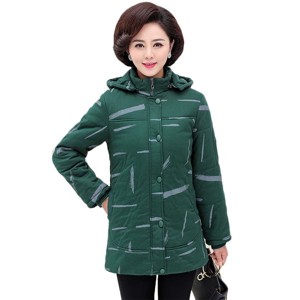 

winter jacket coat women parkas new plus velvet warm printed cotton padded jacket plus size middle-aged women hooded outerwear, Black