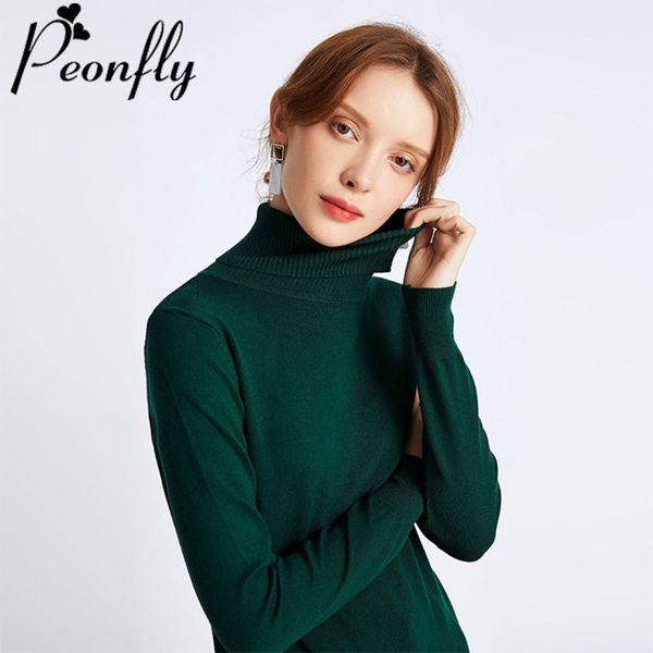 

peonfly new 2019 autumn winter woman sweater fashion korean style long sleeve turtleneck sweater and pullovers green jumper, White;black