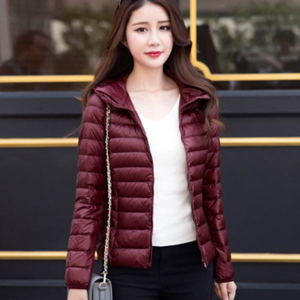 

winter women ultra light down jacket 90% duck down hooded jackets long sleeve warm slim coat parka female solid portable outwear, Black;brown