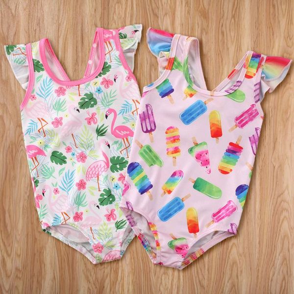 

hirigin new kids swimwear baby girl one-piece swimsuit ice cream flamingo print monokini kids girl beachwear bathing suit 1-5y