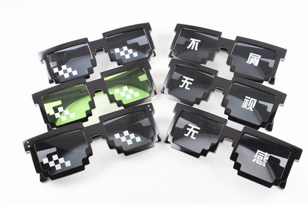 

amuse mosaic sunglasses very personality cool chinese words printing anime culture animation pixel code eyewear, White;black