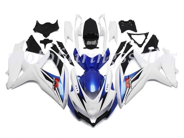 

new abs plastic fairings kit fit for suzuki gsxr600 gsxr750 gsx-r600 r750 k8 2008 2009 2010 injection mold gloss white with silver blue