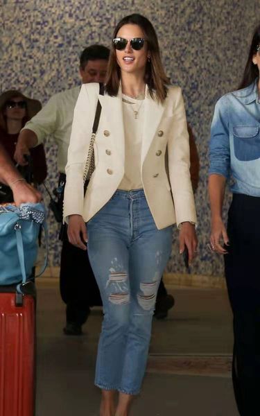 

classic black white blazer for women luxury designer double breasted plus size blazers spring fall short suit jacket new work jackets s-4xl, White;black