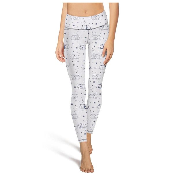 

sleeping cat and heart starfashion ladies print yoga pants no feet casual soft suitable for training star kittens cute cats cute black 2