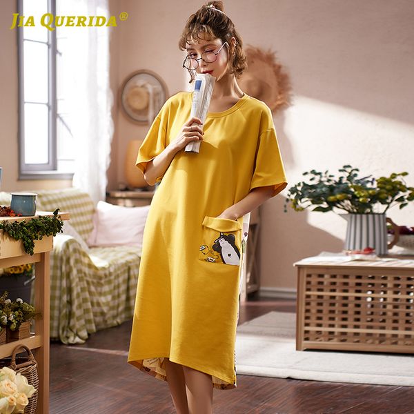 

new sleepshirts yellow kawaii nighties preppy style casual style nightgown night dress women nightwear sleepwear sleeping dress, Black;red