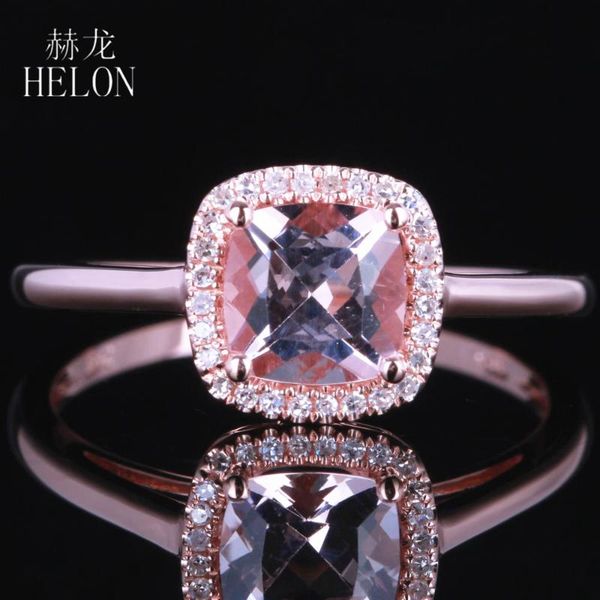 

helon solid 14k rose gold flawless cushion 0.82ct genuine natural morganite diamond engagement wedding ring women trendy jewelry, Golden;silver