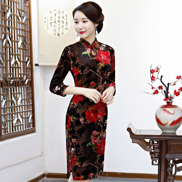 

lady short dragon&phoenix short qipao elegant women cheongsam mandarin collar mini chinese dress vestidos oversized 4xl, Red