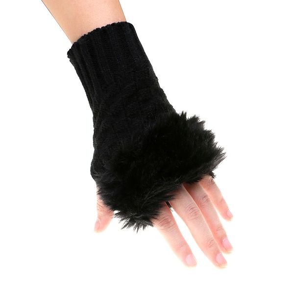 

comfortable gloves fingerless wrist glove warm women winter faux rabbit fur red