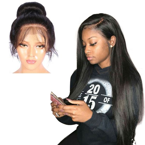 

wholesale fast shipping sample high density 13*6 brazilian human virgin hair lace front wigs for black women, Black;brown