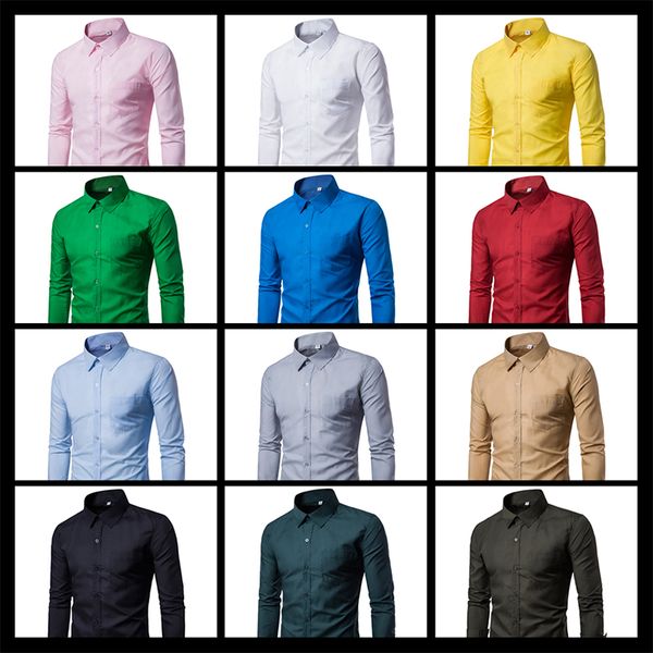 

solid men shirt 2019 autumn mens shirts casual slim fit men long sleeve shirt fashion business streetwear button, White;black