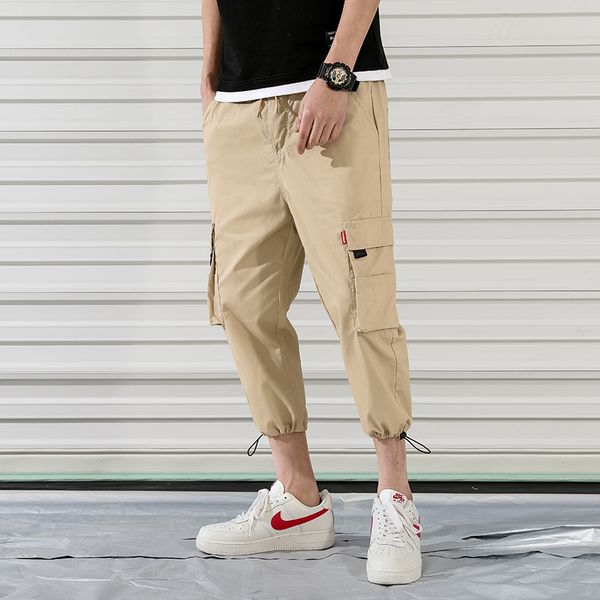 

cropped trousers summer harem pants men's loose trend sportswear casual pants mens loose drawstring joggers pants, Black