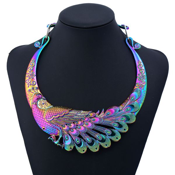 

statement necklace 2019 retro carved peacock collar choker necklace collier femme women bohemian ethnic vintage animal chocker, Silver