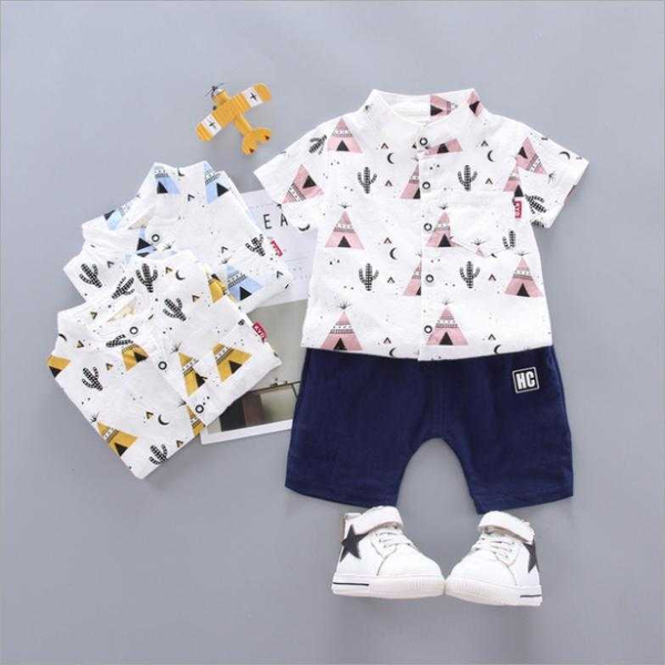 

2020 children's clothing boy korean summer baby 2 years old baby boy short sleeve cactus shirt set, White