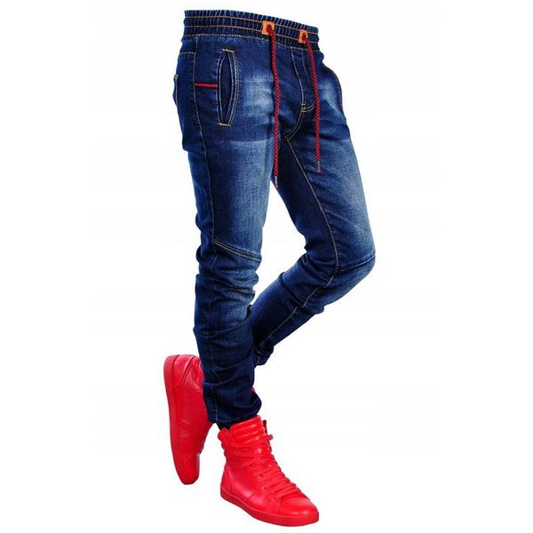 

fashion mens jeans patchwork trousers with holes male denim pencil jeans zipper pants clothing clothes, Blue