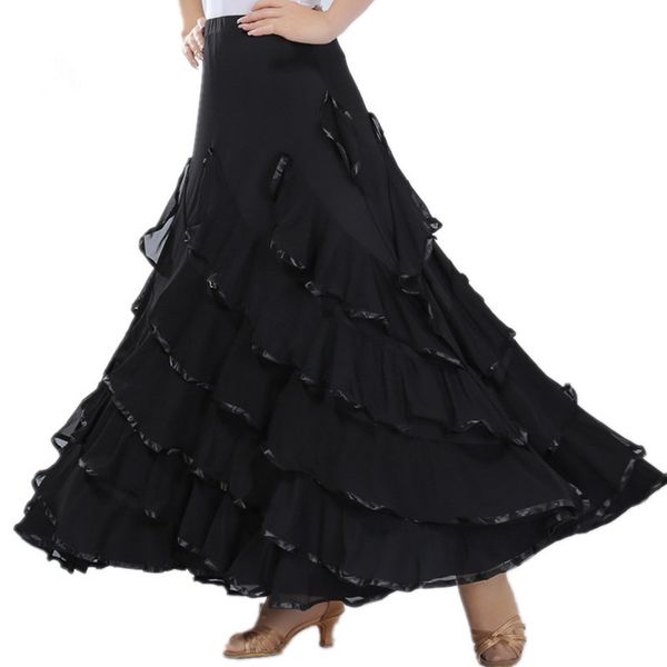 

modern ballroom dance standard dress waltz dance skirt new square skirt stage full-skirted dress women costume, Black;red