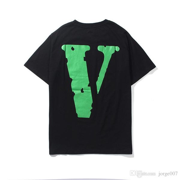 

2019 tide бренд зеленый большой v печать свободный хип-хоп с короткими рукавами футболки хип хоп мужчин и женщин половина рукавами любителей, White;black