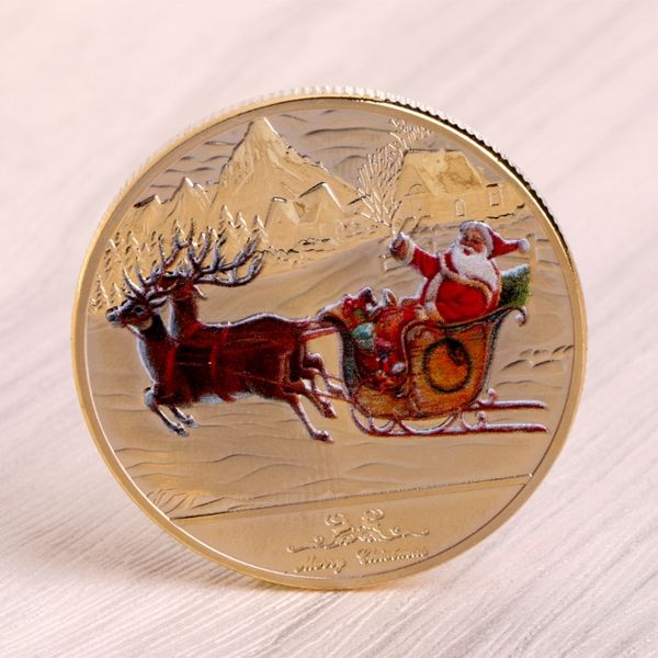 

merry christmas santa claus deer sleigh for new year commemorative coin souvenir