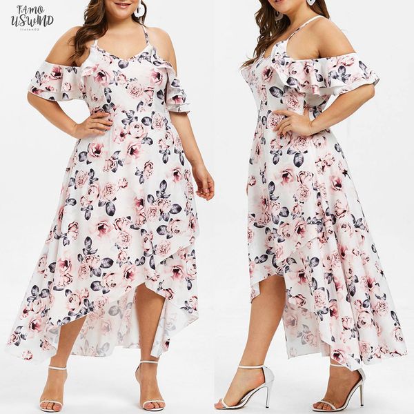 

new women summer dress short sleeve off shoulder v neck flower maxi long dresses beach sundress plus size vestidos dropship425, Black;gray