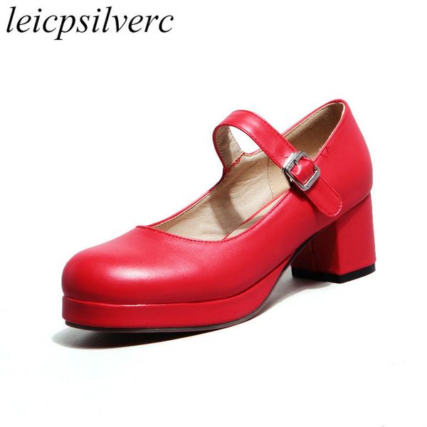 

women pumps high heel mary janes lolita shoes spring autumn pu buckle platform fashion sweet casual pink black red purple
