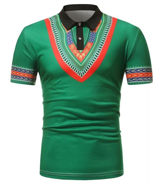 

african dashiki t shirt men print red & green slim traditional short-sleeves turndown collar cool tee for plus size