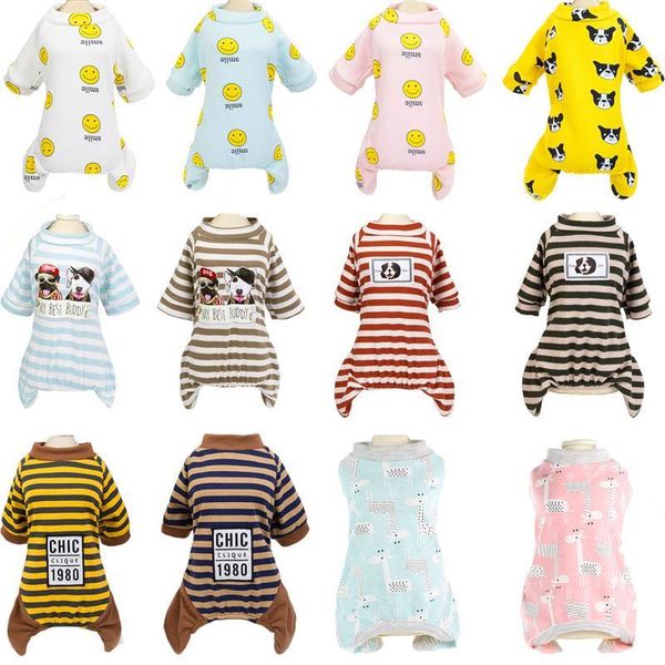 

cute dog clothes pajamas strips pet clothes for small dogs spring summer red-wine brown 100% cotton pyjamas jumpsuit for yorkie