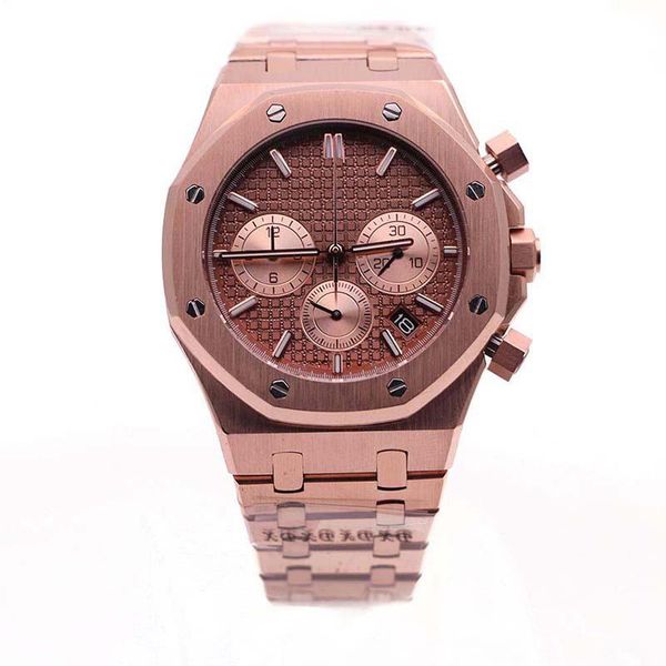 

new quartz chronograph satch rose gold mens watch watches red dial with subdials and index hour markers solid case back wristwatches, Slivery;brown