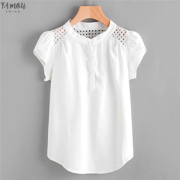 

women white blouse o neck hollow out shirt short butterfly sleeve casual blouse women womens and blusas mujer de