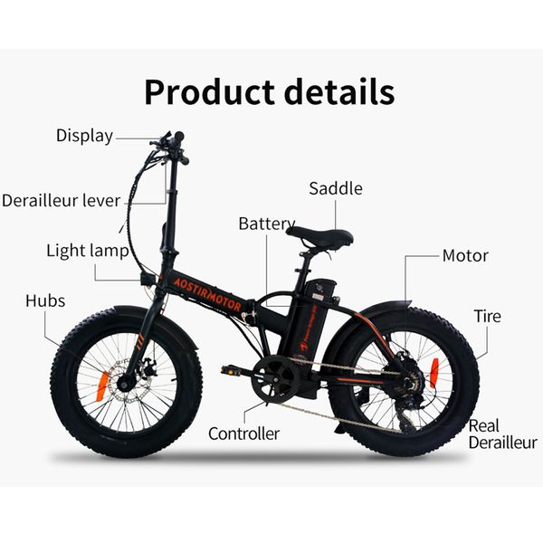 

aostirmotor складной электрический велосипед жира шин электрический велосипед крейсера пляжа электровелосипед 500вт усилитель электро батаре, Silver;blue