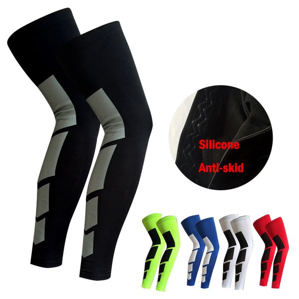 

1pcs pro sports silicone antiskid long knee legwarmers support compression brace pad protector sport basketball leg sleeve, Black