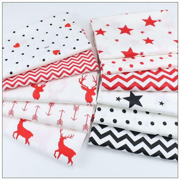 

13 pcs of cotton fabrics sewing handmade diy hometextile cloth for dress tent anchor series cartoon fawn style patchwork 100160, Black;white