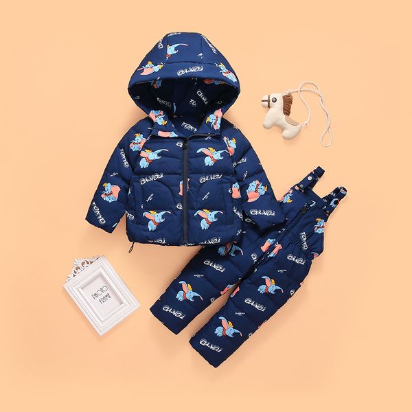 

hssczl new children clothing kids set jumpsuit snow jacket+bib pant 2pcs set baby boy girls duck down jacket coat hood 2t-6y, Blue;gray