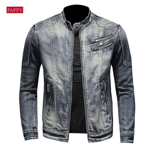 

2020 new men denim jacket cotton stand collar zipper jacket men coat, Black;brown