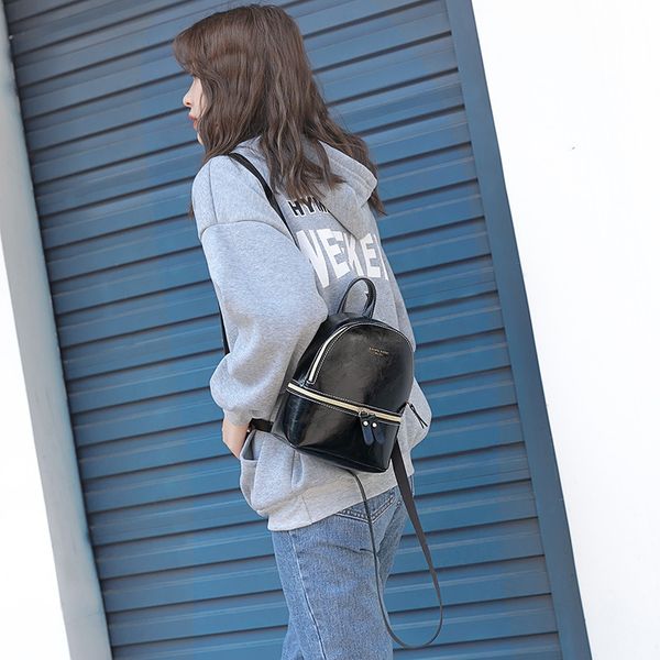 

oil skin backpack women's bag 2018 new style korean-style fashion douyin cool large capacity portable shoulder bag