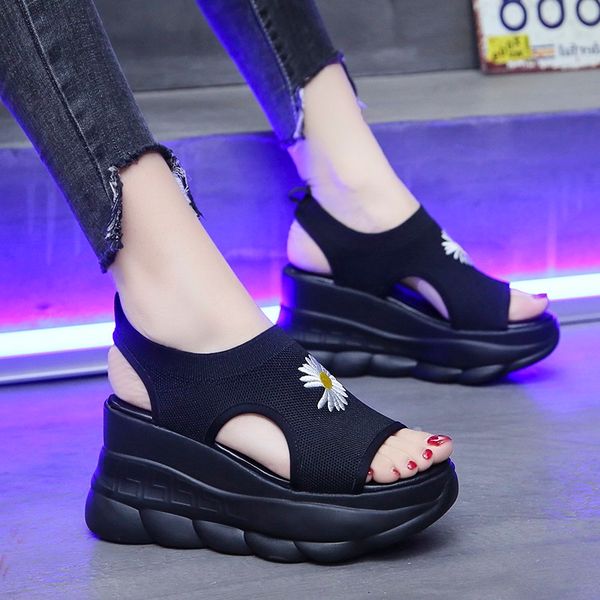 

сандалии ремни espadrilles платформы с каблука обуви женский комфорт обувь для высоких каблуках женщины 2020 женщин в женские клинья, Black