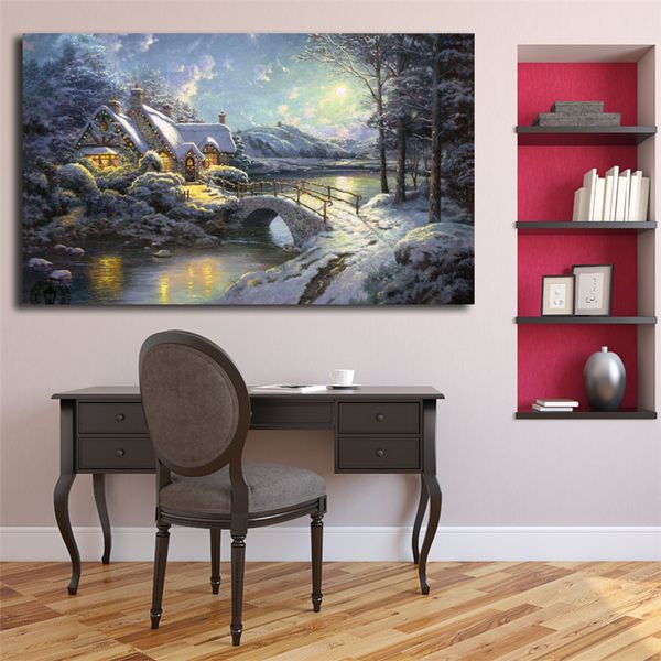 2019 Thomas Kinkade Evening On The Seine Art Canvas Poster Painting Wall Picture Print Artwork For Home Bedroom Decoration Accessories Framework From