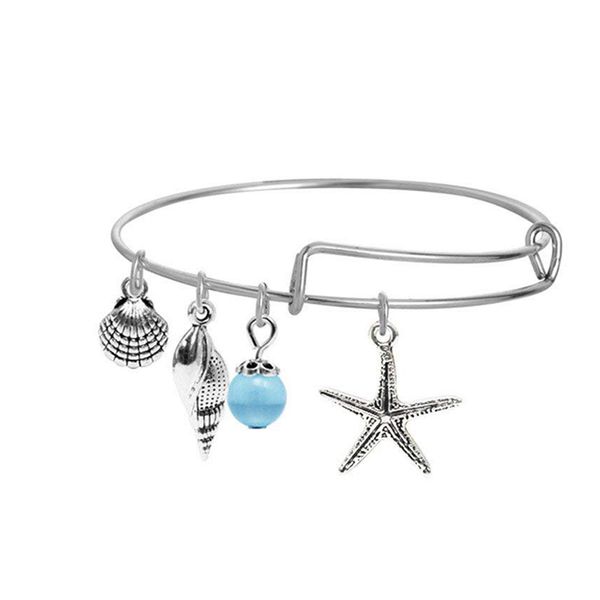 

women beach starfish conch alloy pendants wire ring bracelet girls summer style bangle wristband, Black
