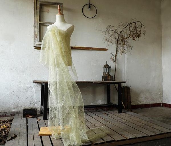 

gold silk irregular hollow mesh female dress polyester fabric / wedding lace dress perspective wedding fashion thin mannequin fabric a020, Black;white