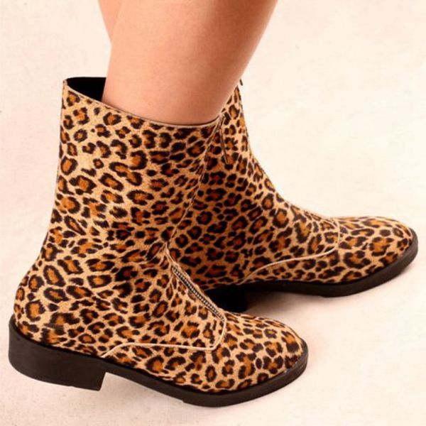 

oeak 2019 new leopard print shoes woman martins boots womens boots ankle high-heel autumn winter fashion shoes, Black