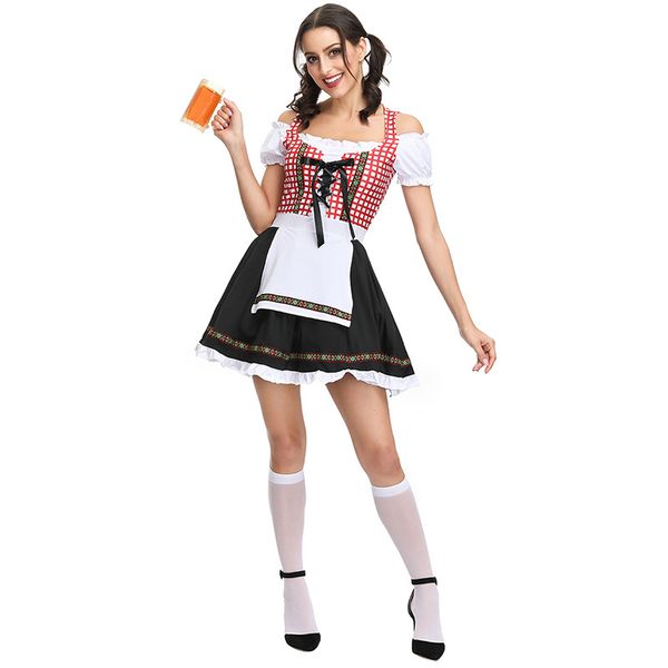 

beer woman bavarian beer girl costume oktoberfest festival carnival party fancy dress halloween costume for women suit, Black;red