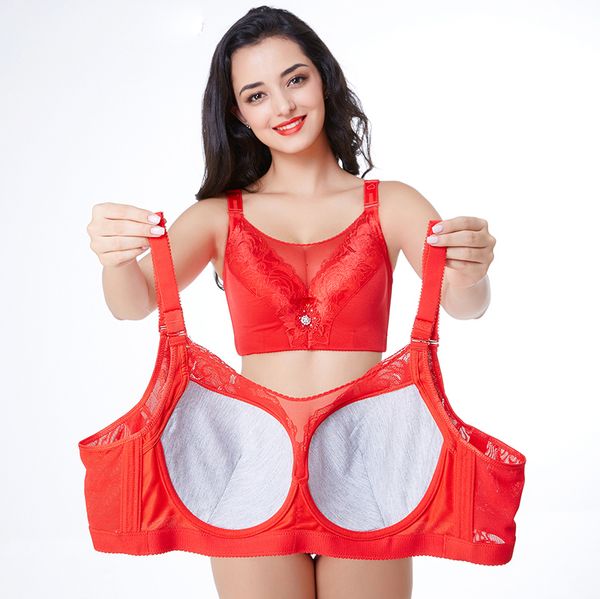 

women underwears bra plus size 40 52 d e f g bra for full cup bra lingerie comfortble healthy brassiere underwear bh, Red;black