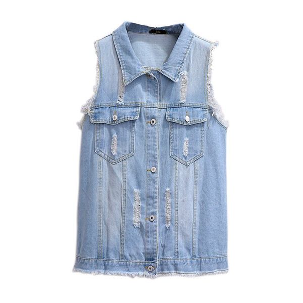 

mferlier large size womans vest turn down collar sleeveless hollow out pocket 4xl 7xl 8xl denim vest women winter spring outwear, Black;white