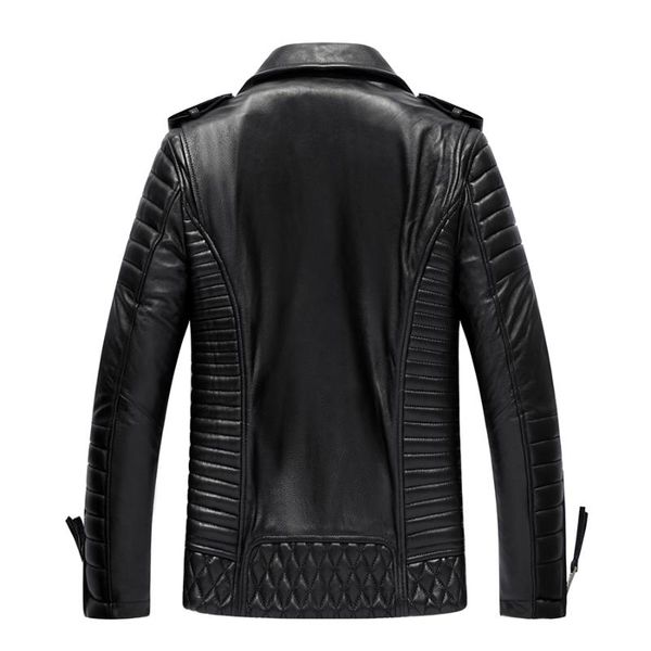 

men's leather & faux jacket men quality genuine sheepskin bomber jackets spring autumn motocycle plus size 22-926 mf707, Black