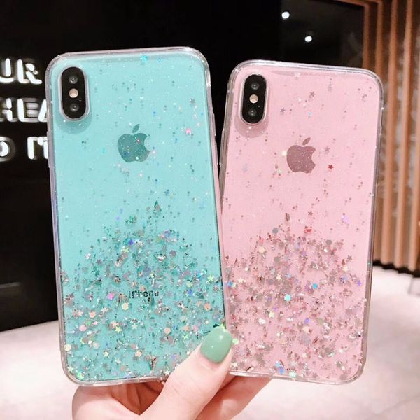 

glitter bling sequins case for iphone 8 7 plus 6 6s shining star transparency phone case for iphone x xs max xr soft cover