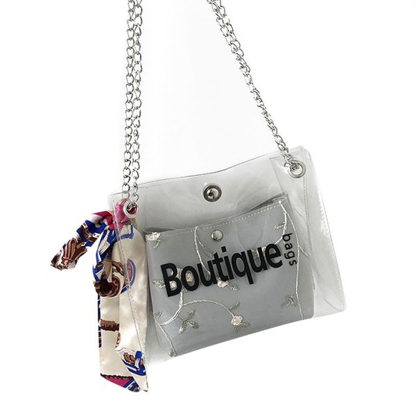 

embroidered women fashion transparent case casual girls silk scarf chain jelly color package korean version wild messenger bag